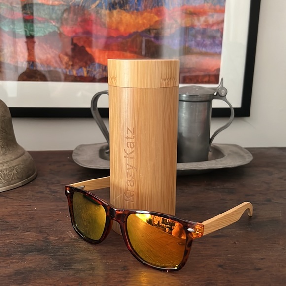 New Tortise PC Frame + Natural Bamboo + Orange Polarized Lens + Unisex - Picture 1 of 10